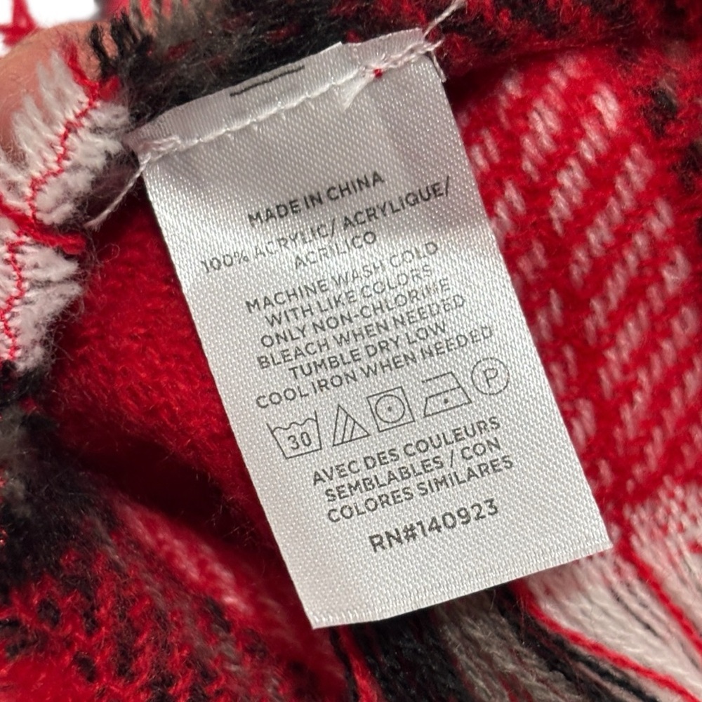 LOFT Red Plaid Fringe Shawl Size XS/S NWT - Picture 5 of 8